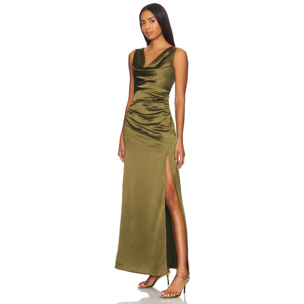 Line & Dot Melissa olive green satin long dress size L NWT